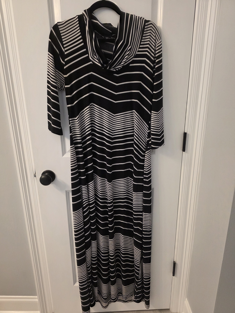 Black & White Striped Cowl Neck Maxi Dress